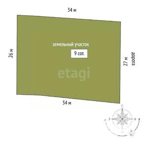 Дом 60м&sup2;, 1-этажный, участок 9 сот.  