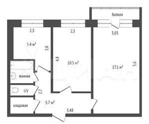 2-к квартира, на длительный срок, 51м2, 2/9 этаж