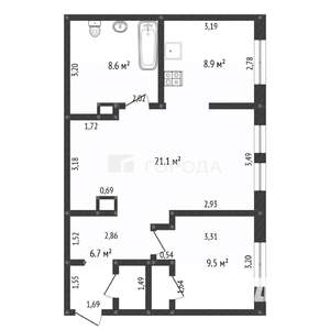 2-к квартира, на длительный срок, 57м2, 2/5 этаж