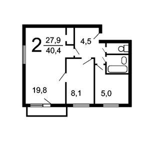 2-к квартира, на длительный срок, 41м2, 3/5 этаж