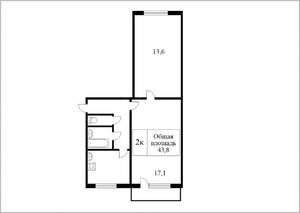 2-к квартира, на длительный срок, 46м2, 2/5 этаж