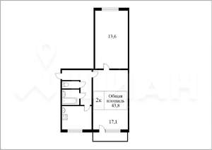 2-к квартира, на длительный срок, 42м2, 3/5 этаж