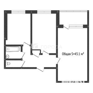 2-к квартира, на длительный срок, 43м2, 3/9 этаж