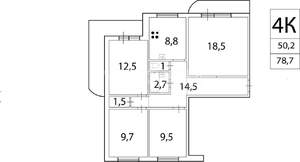 4-к квартира, на длительный срок, 77м2, 5/9 этаж