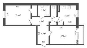 2-к квартира, на длительный срок, 65м2, 2/5 этаж