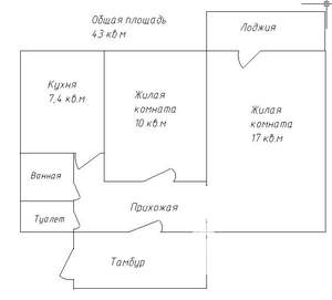 2-к квартира, на длительный срок, 43м2, 7/9 этаж