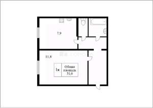 1-к квартира, на длительный срок, 31м2, 2/5 этаж