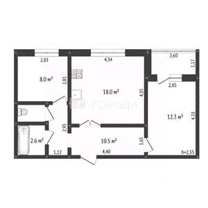 2-к квартира, вторичка, 52м2, 1/9 этаж