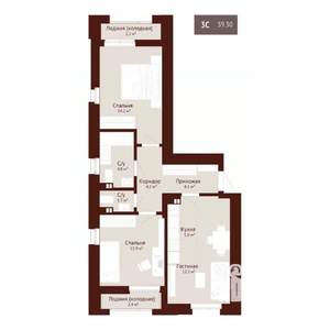 3-к квартира, строящийся дом, 61м2, 6/9 этаж