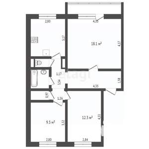 3-к квартира, вторичка, 64м2, 8/9 этаж