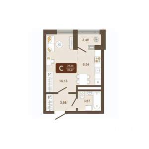 Студия квартира, вторичка, 30м2, 5/16 этаж