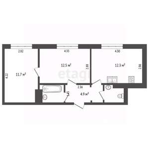 2-к квартира, вторичка, 46м2, 3/9 этаж