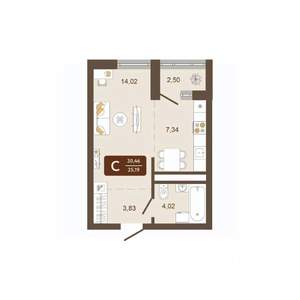 Студия квартира, вторичка, 30м2, 7/16 этаж