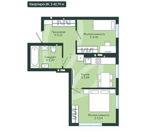 2-к квартира, вторичка, 43м2, 5/12 этаж