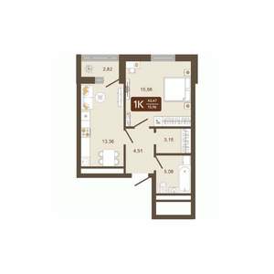 1-к квартира, вторичка, 43м2, 4/16 этаж