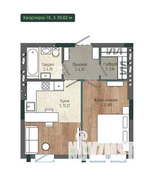 1-к квартира, вторичка, 40м2, 2/12 этаж