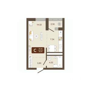 Студия квартира, вторичка, 30м2, 9/16 этаж