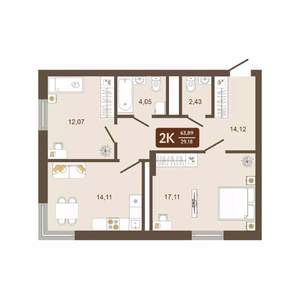 2-к квартира, строящийся дом, 64м2, 13/16 этаж