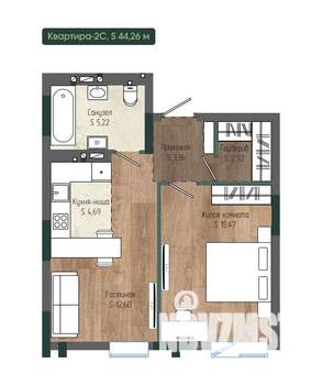 2-к квартира, вторичка, 44м2, 2/12 этаж