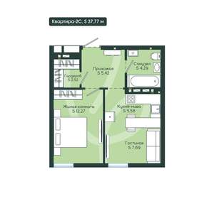 2-к квартира, вторичка, 38м2, 9/12 этаж