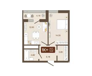 1-к квартира, вторичка, 42м2, 6/16 этаж