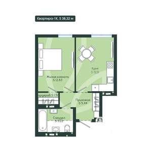 1-к квартира, вторичка, 38м2, 2/12 этаж