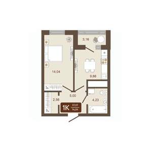 1-к квартира, вторичка, 37м2, 11/16 этаж