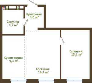 2-к квартира, вторичка, 48м2, 7/15 этаж