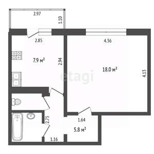 1-к квартира, вторичка, 36м2, 4/9 этаж
