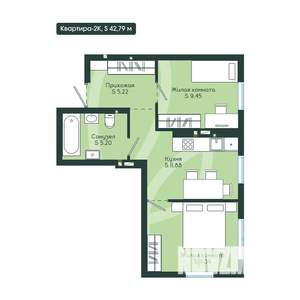 2-к квартира, вторичка, 43м2, 6/12 этаж