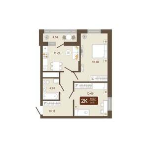 2-к квартира, вторичка, 58м2, 7/16 этаж