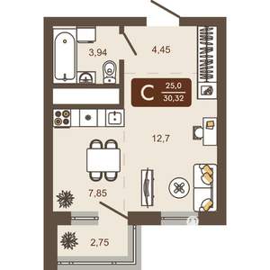 Студия квартира, вторичка, 30м2, 9/16 этаж
