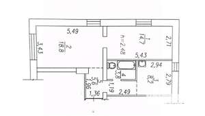 2-к квартира, вторичка, 51м2, 1/5 этаж