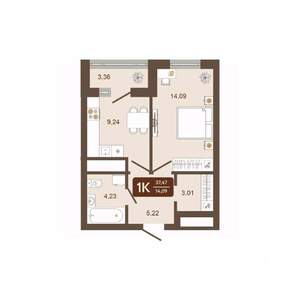 1-к квартира, вторичка, 37м2, 9/16 этаж