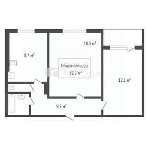 2-к квартира, вторичка, 52м2, 1/10 этаж