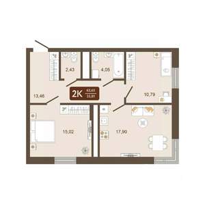 2-к квартира, вторичка, 64м2, 9/16 этаж