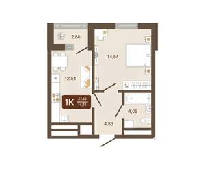 1-к квартира, вторичка, 38м2, 2/16 этаж