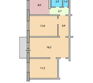 3-к квартира, вторичка, 59м2, 8/1 этаж