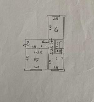 2-к квартира, вторичка, 54м2, 1/9 этаж