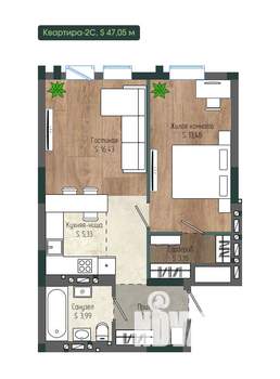 2-к квартира, вторичка, 47м2, 4/12 этаж