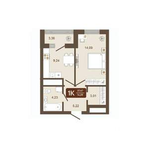 1-к квартира, строящийся дом, 37м2, 7/16 этаж