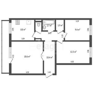 3-к квартира, вторичка, 66м2, 4/9 этаж