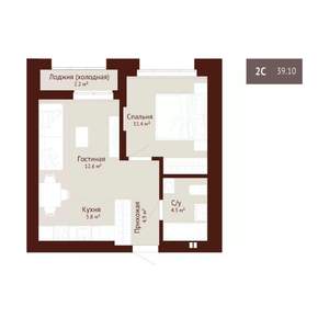 2-к квартира, строящийся дом, 40м2, 4/9 этаж