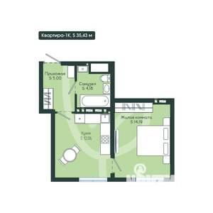 1-к квартира, вторичка, 35м2, 6/12 этаж