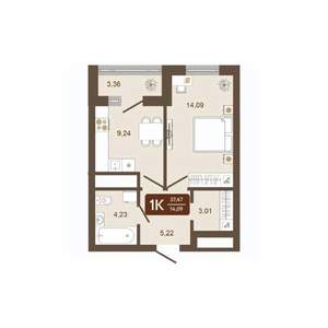 1-к квартира, вторичка, 37м2, 12/16 этаж