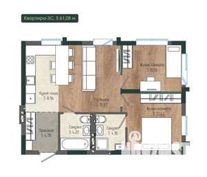 3-к квартира, вторичка, 61м2, 6/12 этаж
