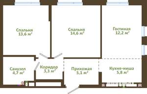 3-к квартира, вторичка, 59м2, 3/15 этаж