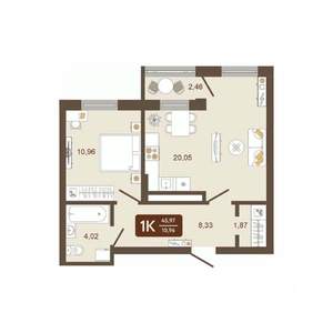 1-к квартира, вторичка, 46м2, 6/16 этаж