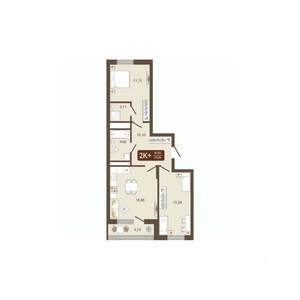 2-к квартира, вторичка, 67м2, 6/16 этаж