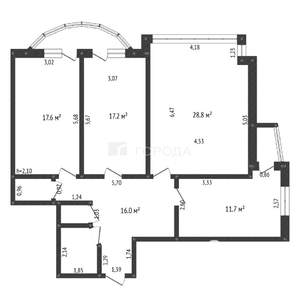 3-к квартира, вторичка, 98м2, 9/16 этаж